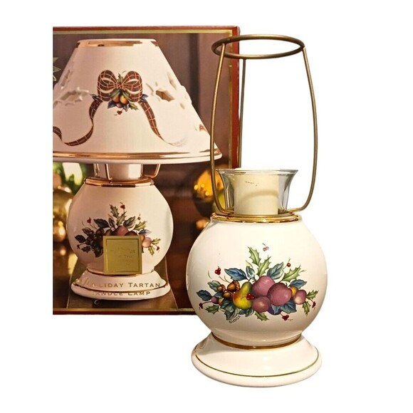 Lenox Holiday Tartan Candle Lamp Holly Leaves Gold Rim Christmas Gift # 6238752 - Picture 5 of 7